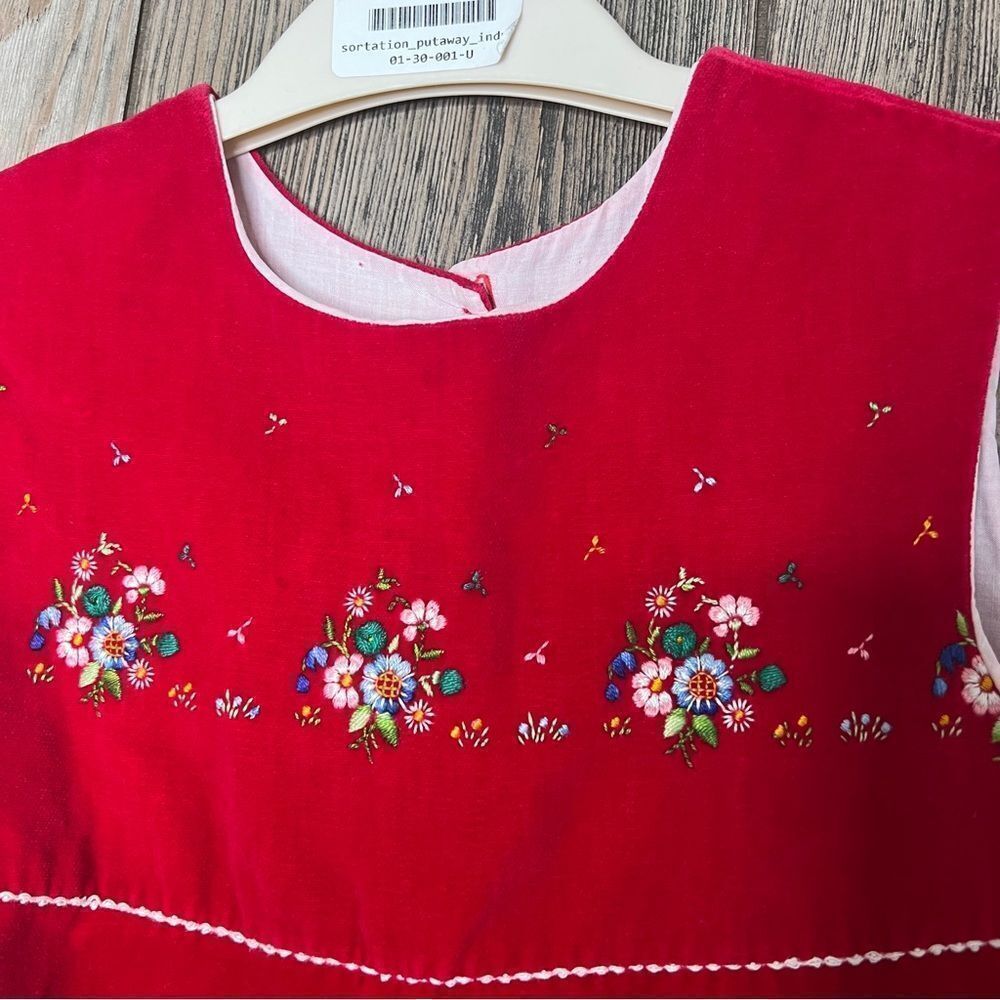 Vintage Dress shift velvet Floral Embroidered Red Blue 6 - Picture 4 of 11